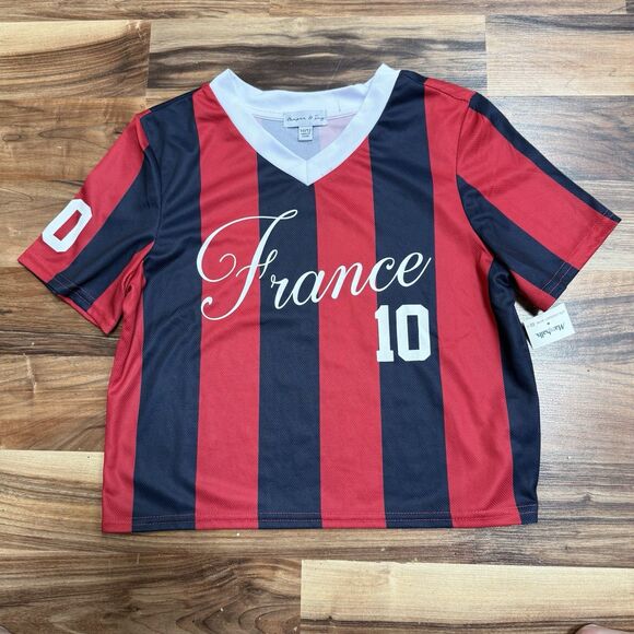 Harper & Ivy Other - Harper & Ivy Girls France Soccer Jersey 10/12 Blue Red Stripped Polyester Top